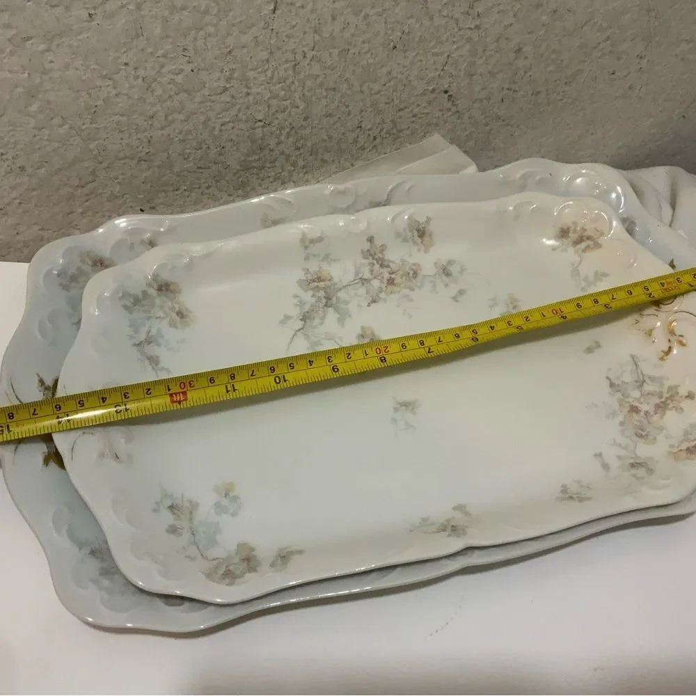 2 Vintage  Limoges J. Pouyat  France Hand Painted Oval Floral Gold Gilt Antique